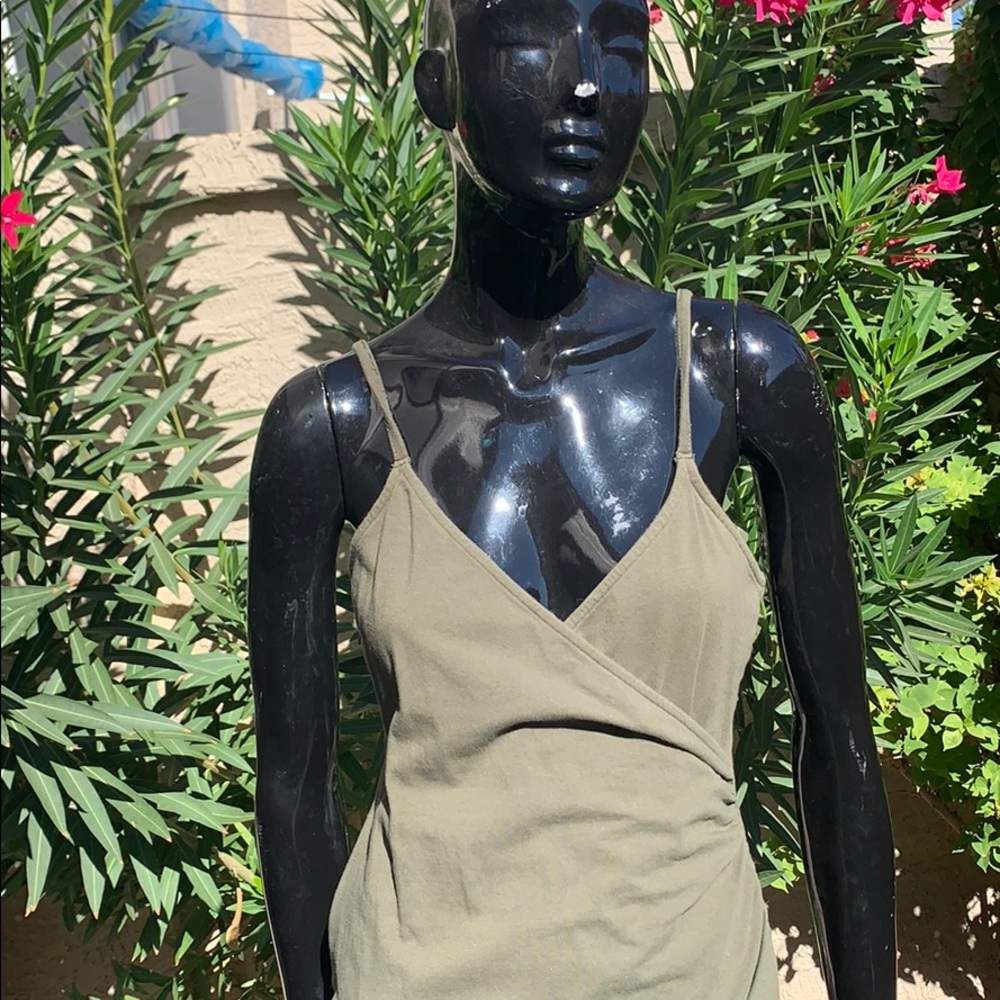 Olive green spaghetti strap wrap dress